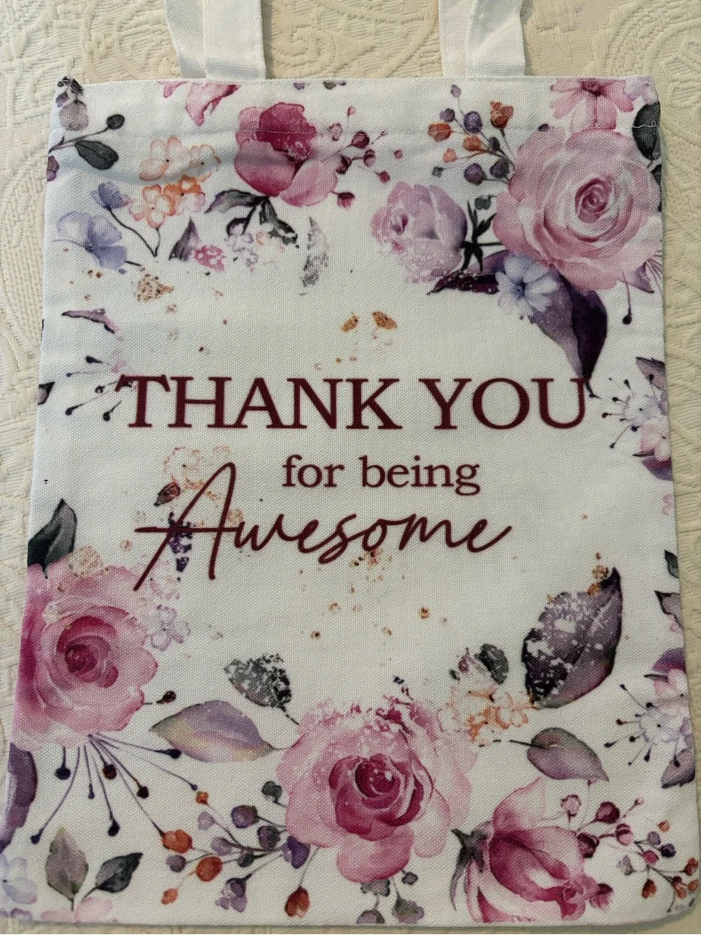 Thank You Floral Tote & Pouch Set - Pink